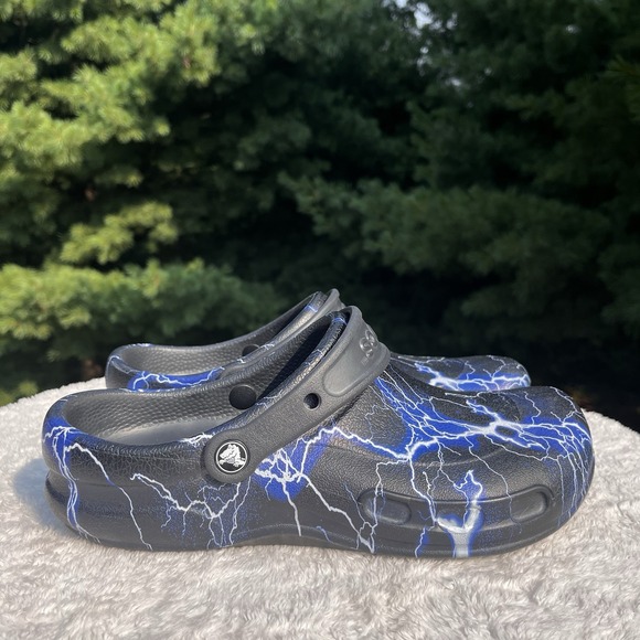 CROCS Other - Crocs Bistro Clogs Black Blue Lightning Bolt Men 9 Slip Resistant Work Shoes